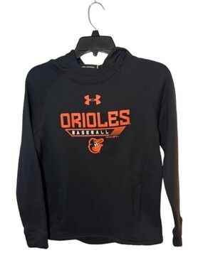 Youth Large Under Armour Black & Orange Orioles Baseball Pullover Hoodie